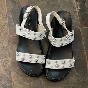 White and black studded platform sandals. Size 39.